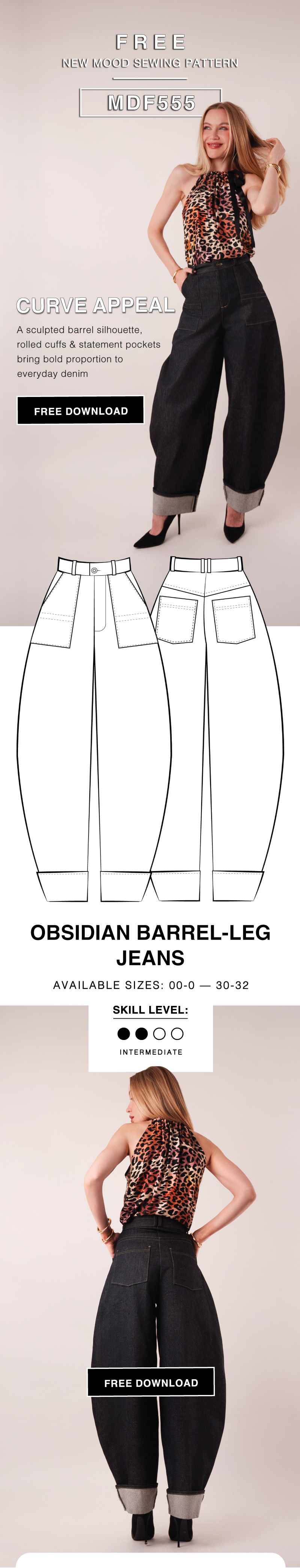 THE OBSIDIAN BARREL-LEG JEANS FREE SEWING PATTERN
