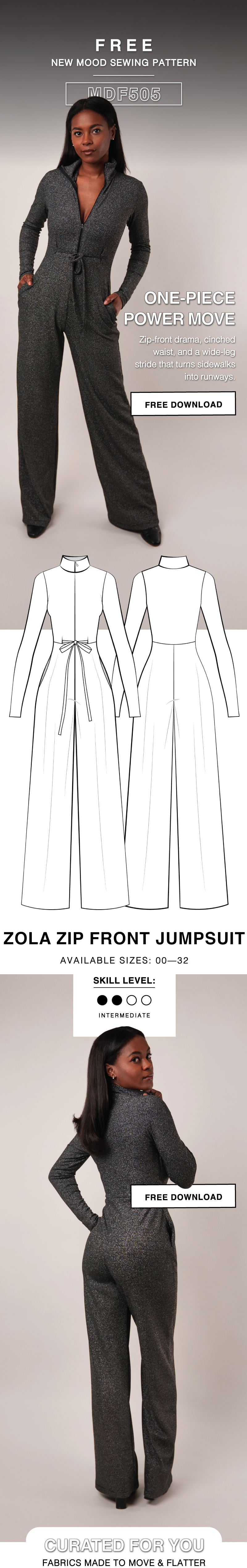 THE ZOLA ZIP FRONT JUMPSUIT FREE SEWING PATTERN