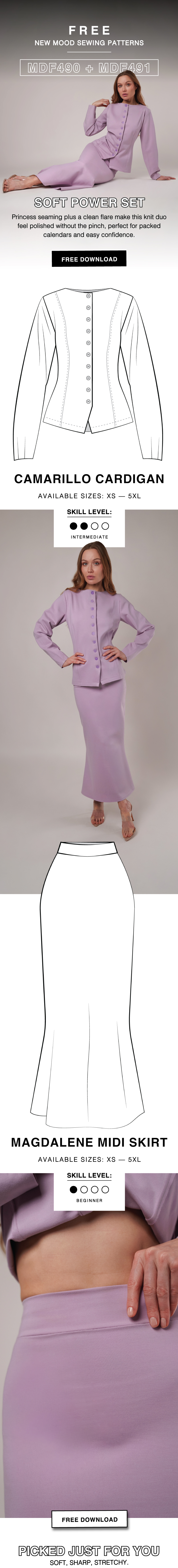THE CAMARILLO CARDIGAN AND MAGDALENE MIDI SKIRT FREE SEWING PATTERNS