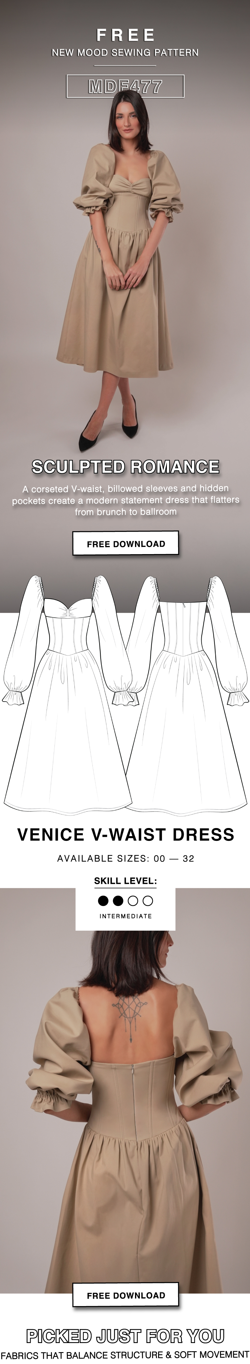 DOWNLOAD THE VENICE V-WAIST DRESS FREE SEWING PATTERN