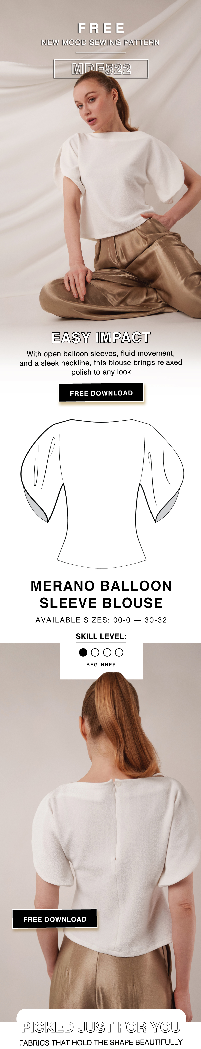 THE MERANO BALLOON SLEEVE BLOUSE FREE SEWING PATTERN