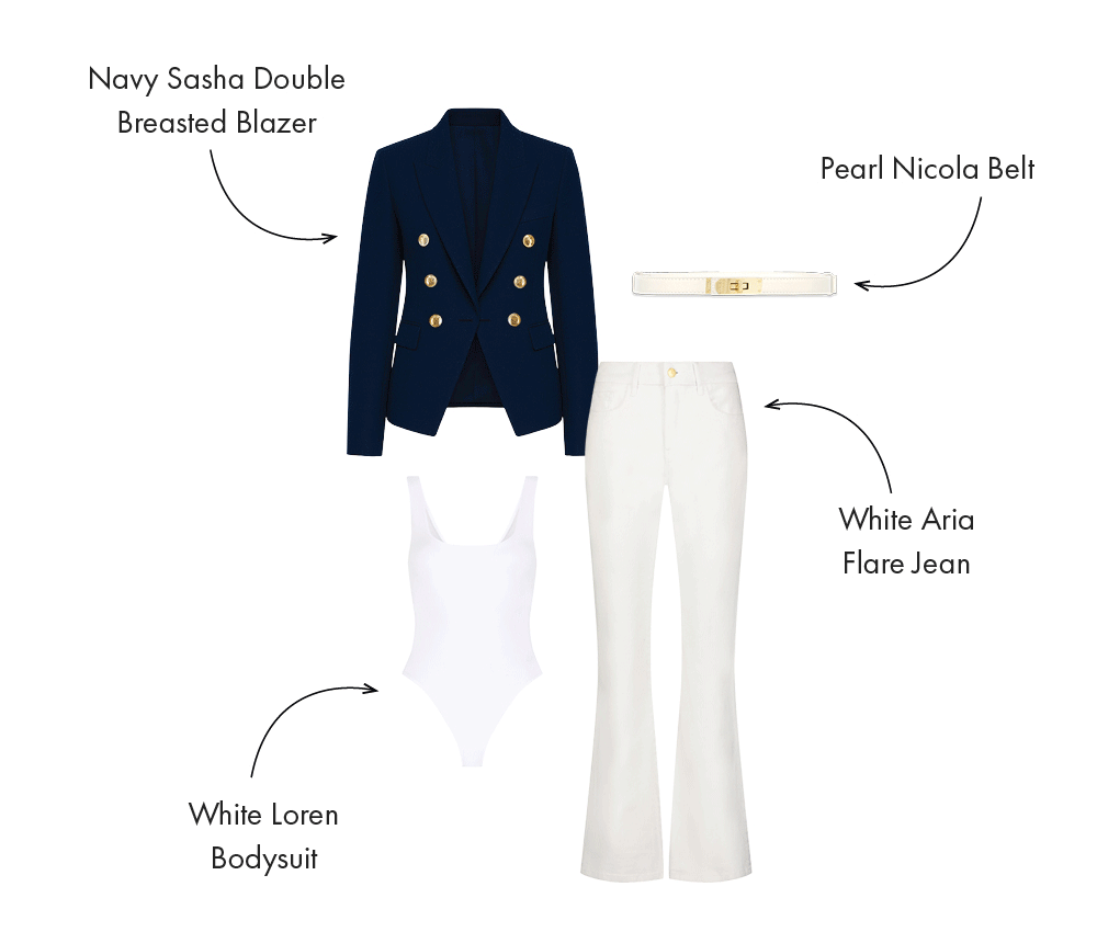 Gif of Sasha Blazers in White and Navy Styled