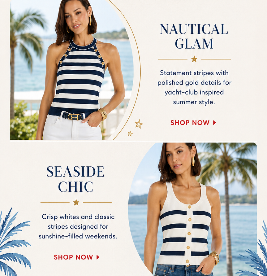 Nautical Glam and Seaside Chic. The Noli Shop Summer Collection on Sale.