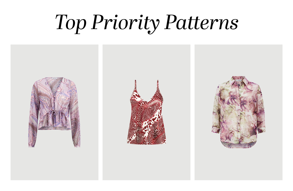 Top Priority Patterns. A 3 grid line-up of our Noli tops: Whitney Chiffon Top, Yara Silk Camisole, and Sara Chiffon Blouse.