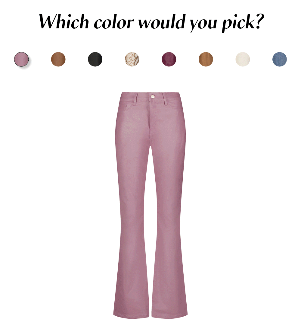 Which Color Would You Pick? A rotating gif of different colored Aria Flare Jeans available at The Noli Shop.