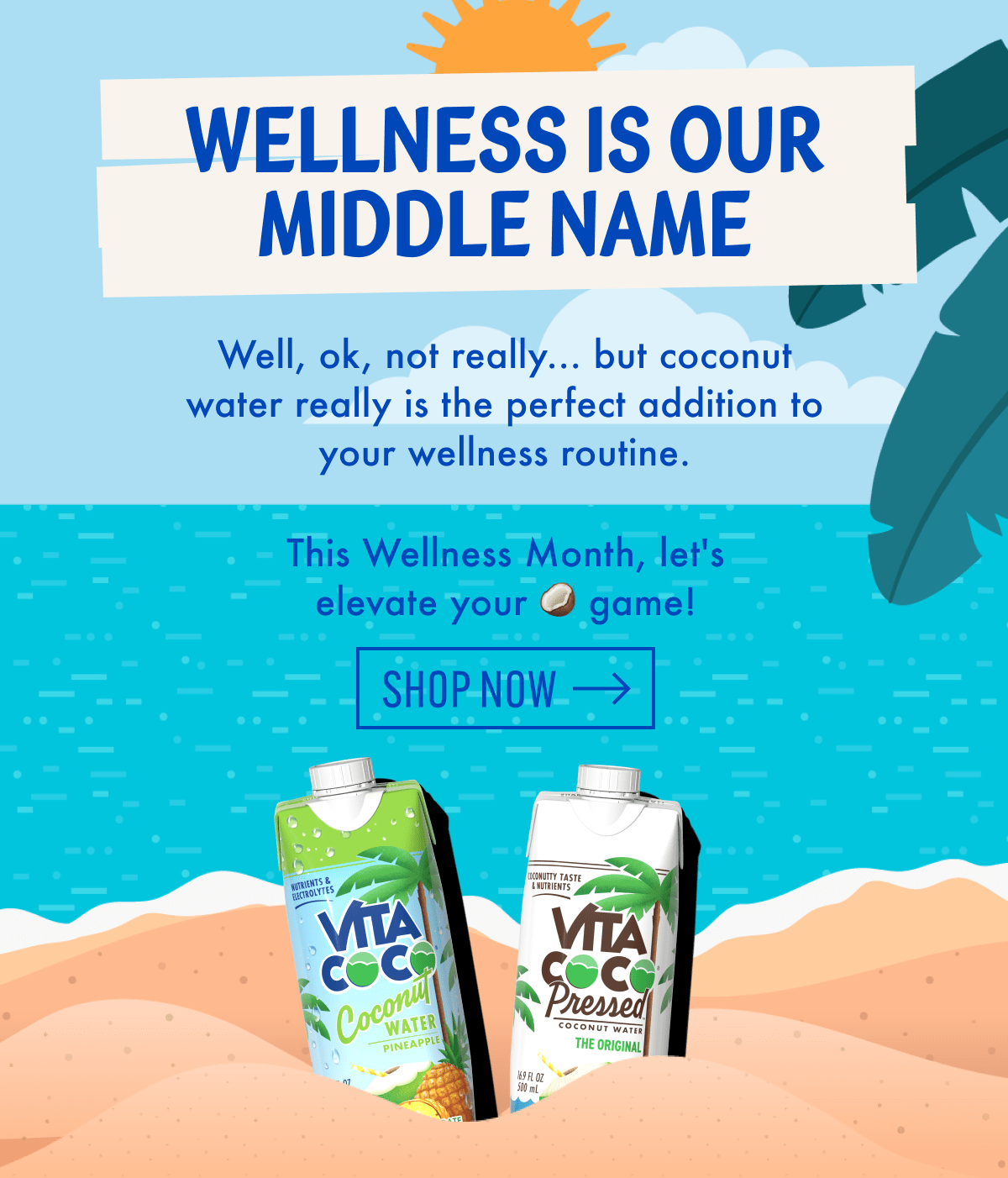Wellness is our Middle Name | Well, ok, not really.. but coconut water really is the perfect addition to your wellness routine. | This Wellness Month, let's elevate your 🥥 game! | Shop Now