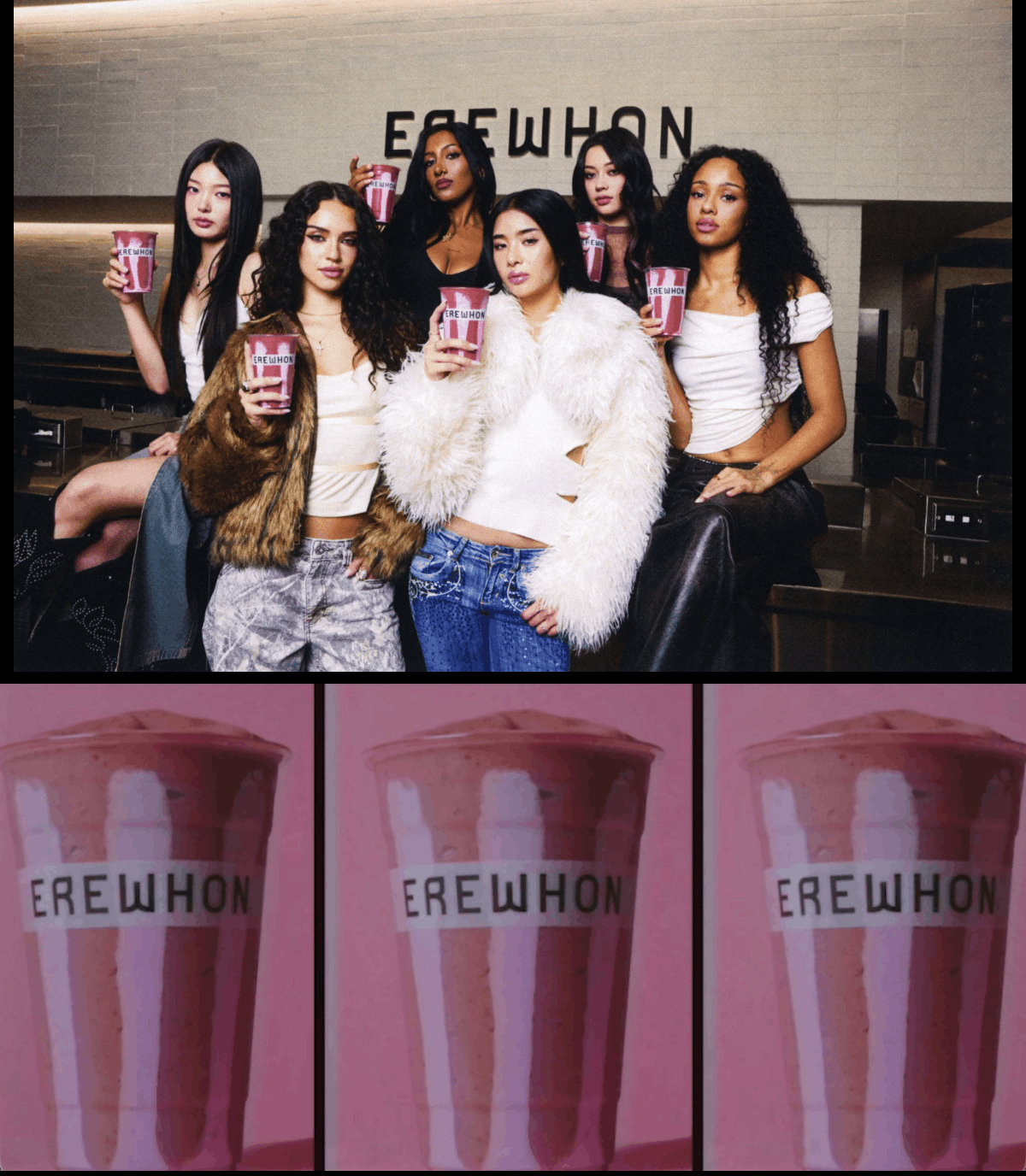 The Gabriela Smoothie By Katseye | Only At Erewhon | Tastes like ooh-la-la-la-la | A crisp-sweet-tart fusion of mango, pineapple, and cherry with a saffron finish, it's hands off for a reason. | Sip At Erewhon