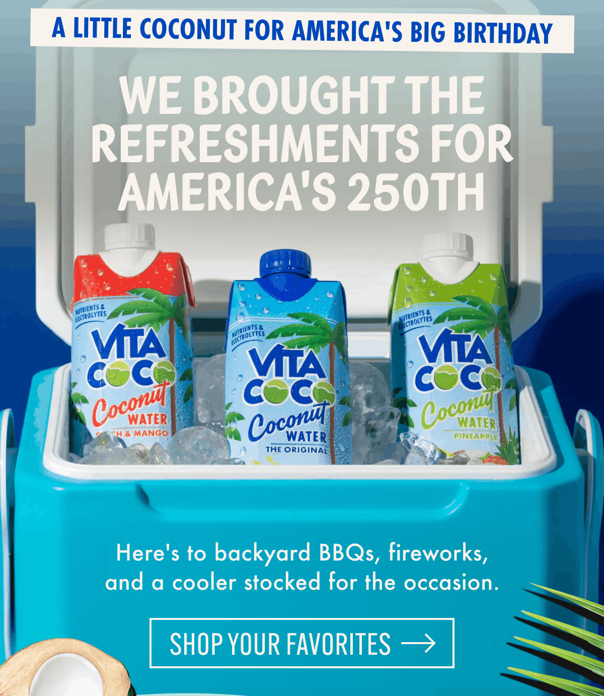 A little coconut for America's big birthday | We brought the refreshments for America's 250th | Here's to backyard BBQs, fireworks, and a cooler stocked for the occasion. | Shop your favorites