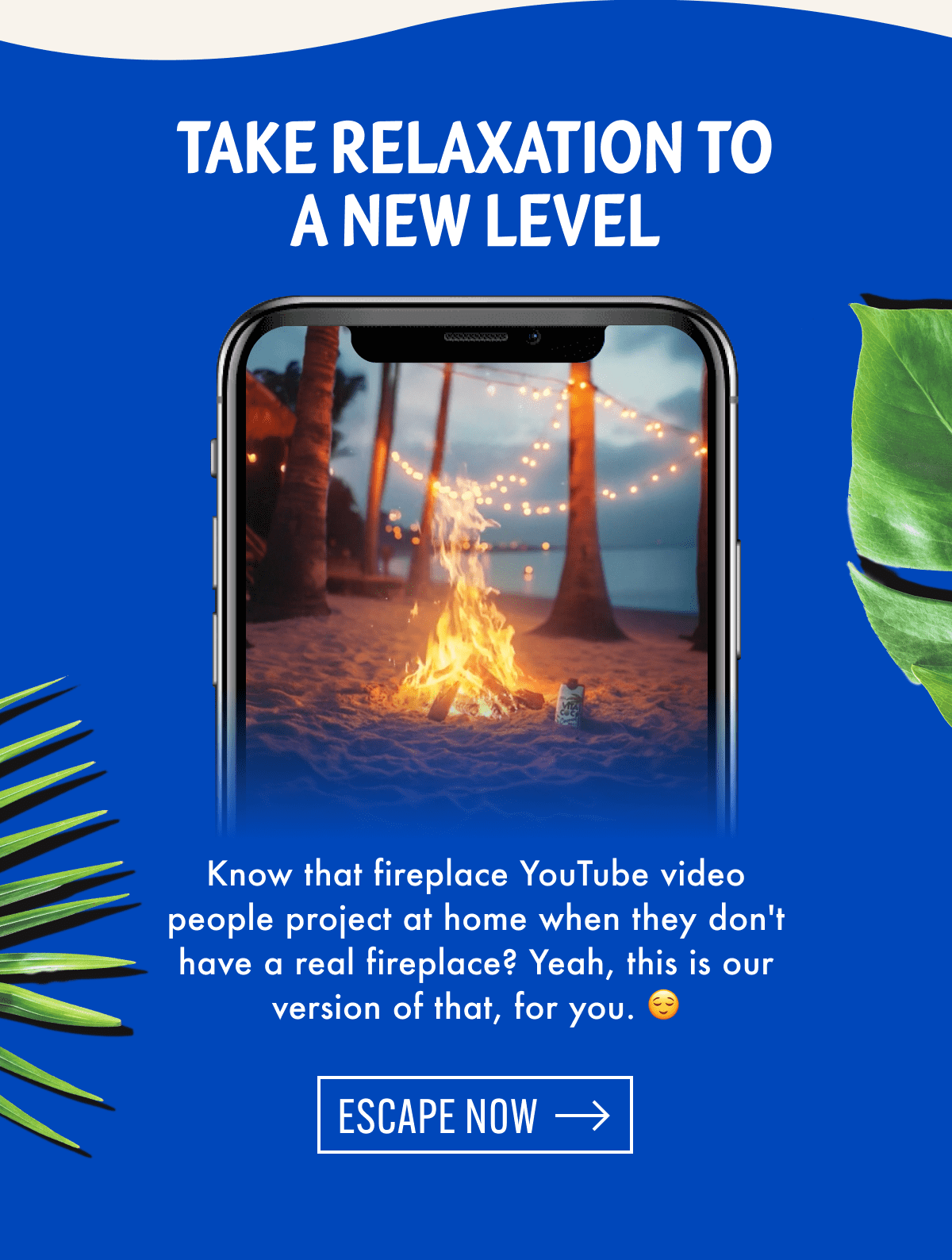 Take relaxation to a new level | Know that fireplace YouTube video people project at home when they don't have a real fireplace? Yeah, this is our version of that, for you. 😌 | Escape now
