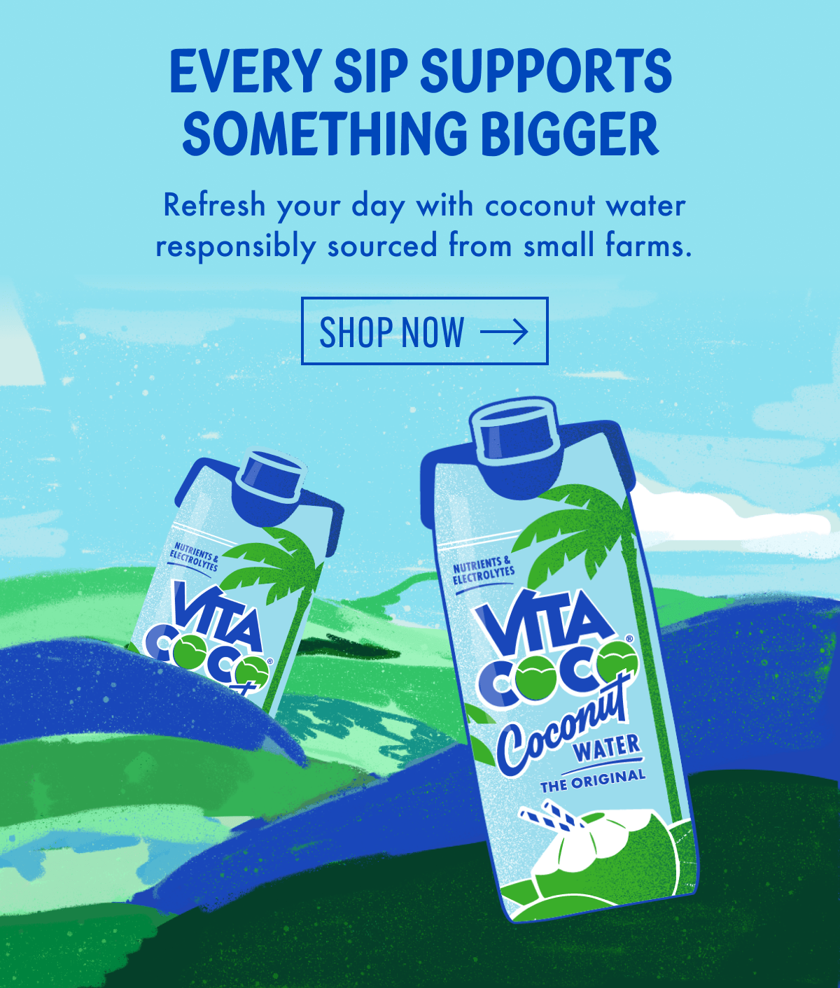 Every sip supports something bigger | Refresh your day with coconut water responsibly sourced from small farms. | Shop now