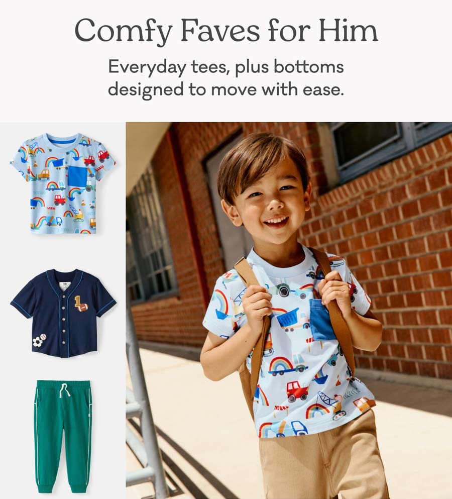 Comfy Faves for Him | Everyday tees, plus bottoms designed to move with ease. | Shop Boys