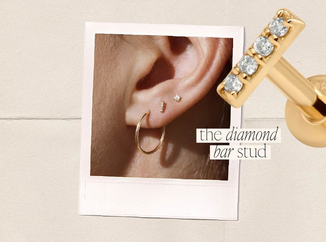 Diamond bar stud earring