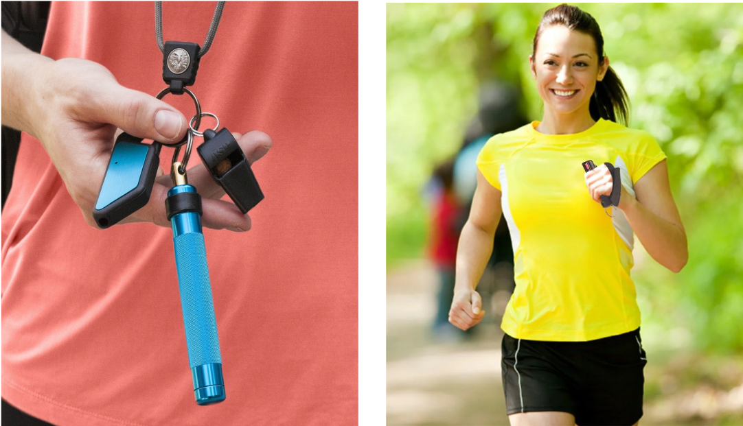 self-defense weapons and woman jogging