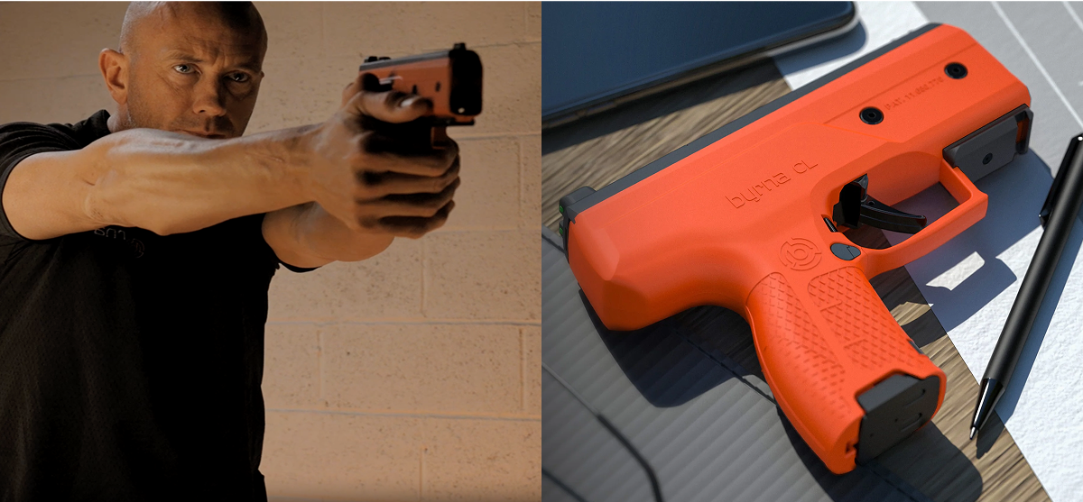 man using a Byrna projectile gun