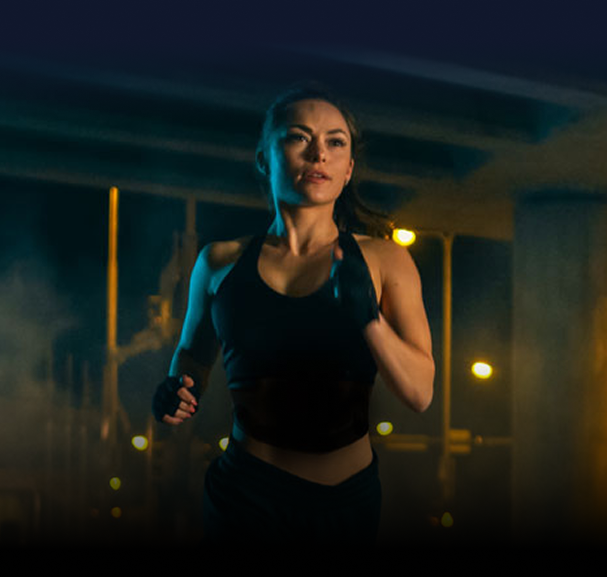 Woman running at night