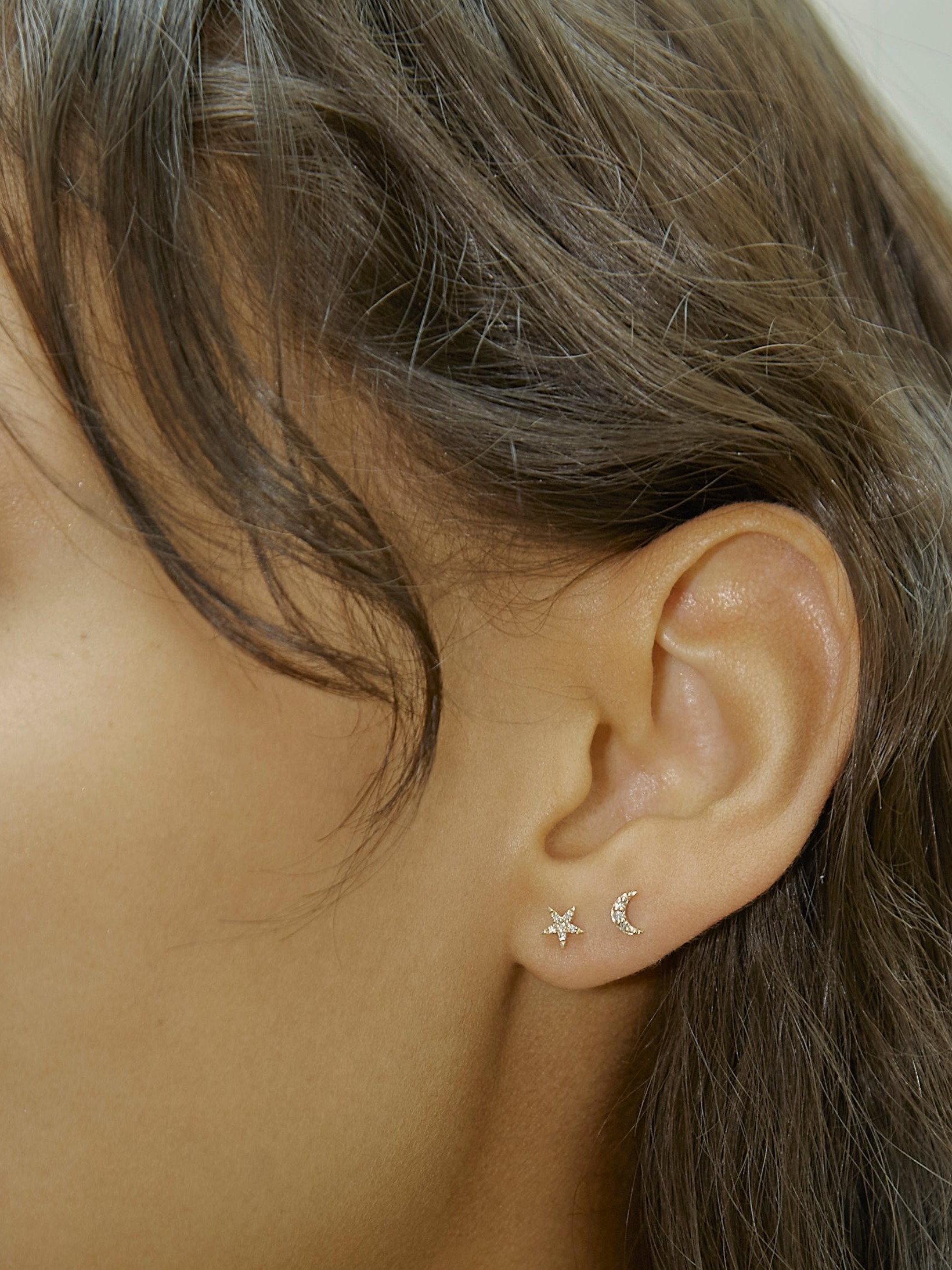Diamond Star & Moon Stud Set