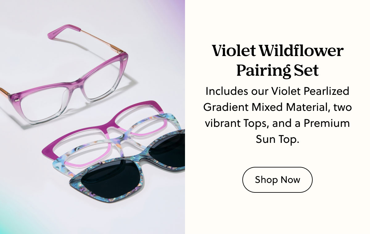 Violet Wildflower Pairing Set - Includes our Violet Pearlized Gradient Mixed Material, two vibrant Tops, and a Premium Sun Top. | Shop Now