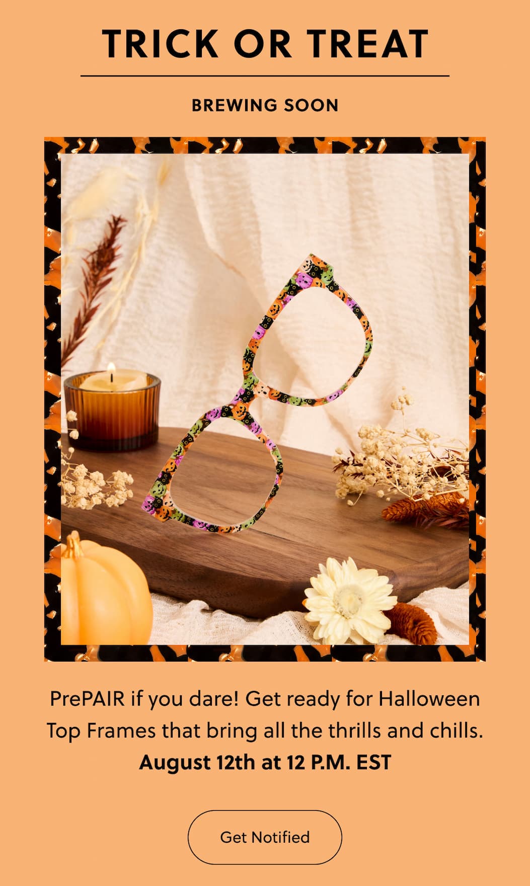 COMING SOON - Trick or Treat | PrePAIR if you dare! Get ready for Halloween Top Frames that bring all the thrills and chills. August 12th at 12 P.M. EST