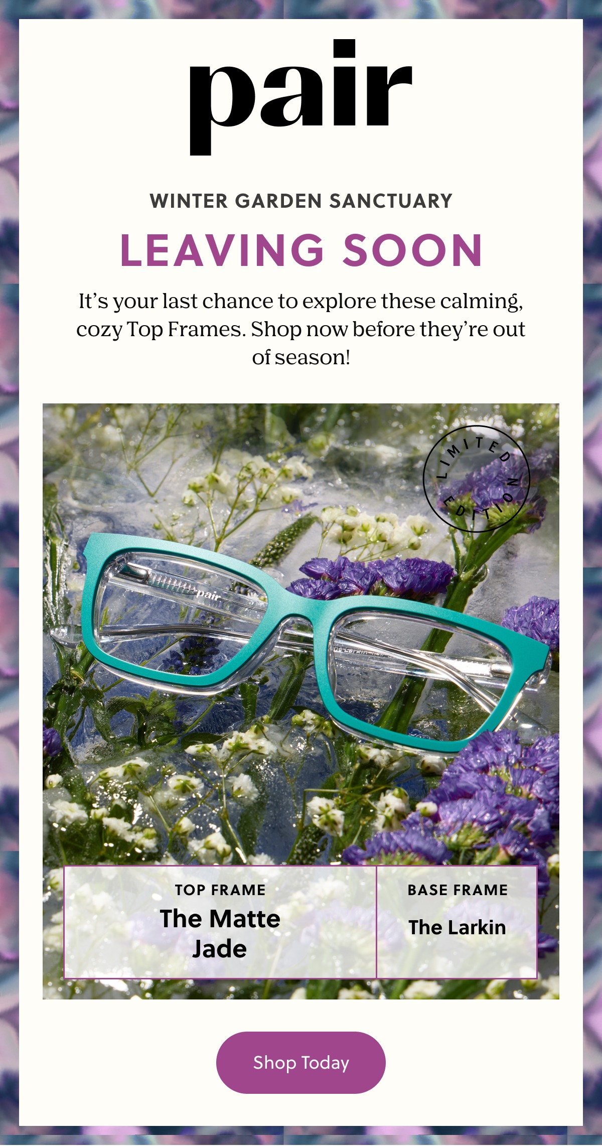 PAIR | WINTER GARDEN SANCTUARY LEAVING SOON | It’s your last chance to explore these calming, cozy Top Frames. Shop now before they’re out of season! | Shop Today