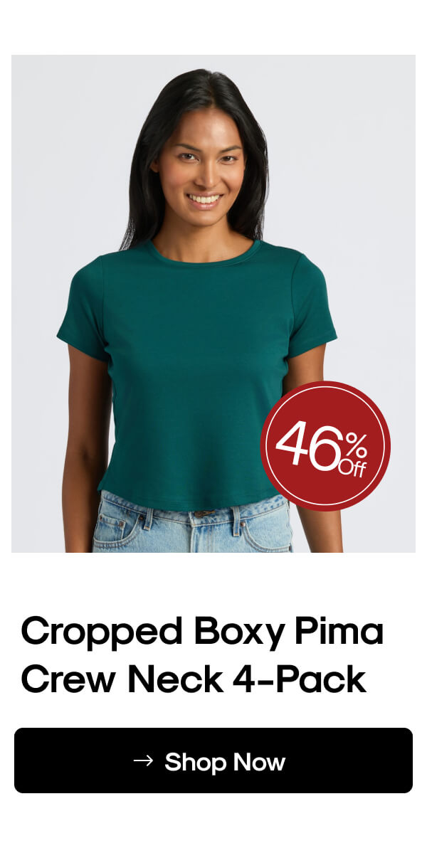 Cropped Boxy Pima Crew Neck (4‑Pack)