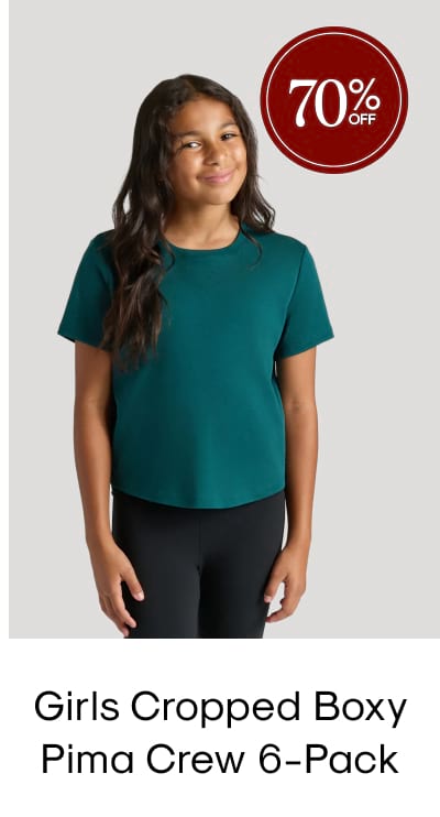 Girls Cropped Boxy Pima Crew Neck 6‑Pack