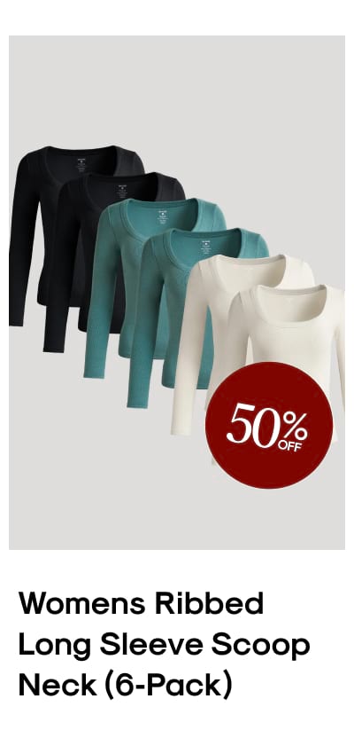 Ribbed Long Sleeve Scoop Neck (6‑Pack)
