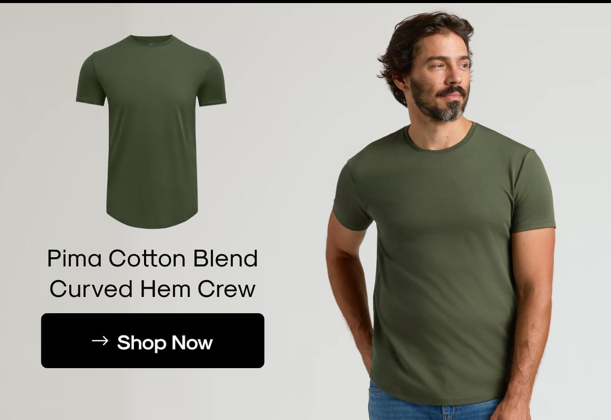 Pima Cotton Blend Curved Hem Crew  