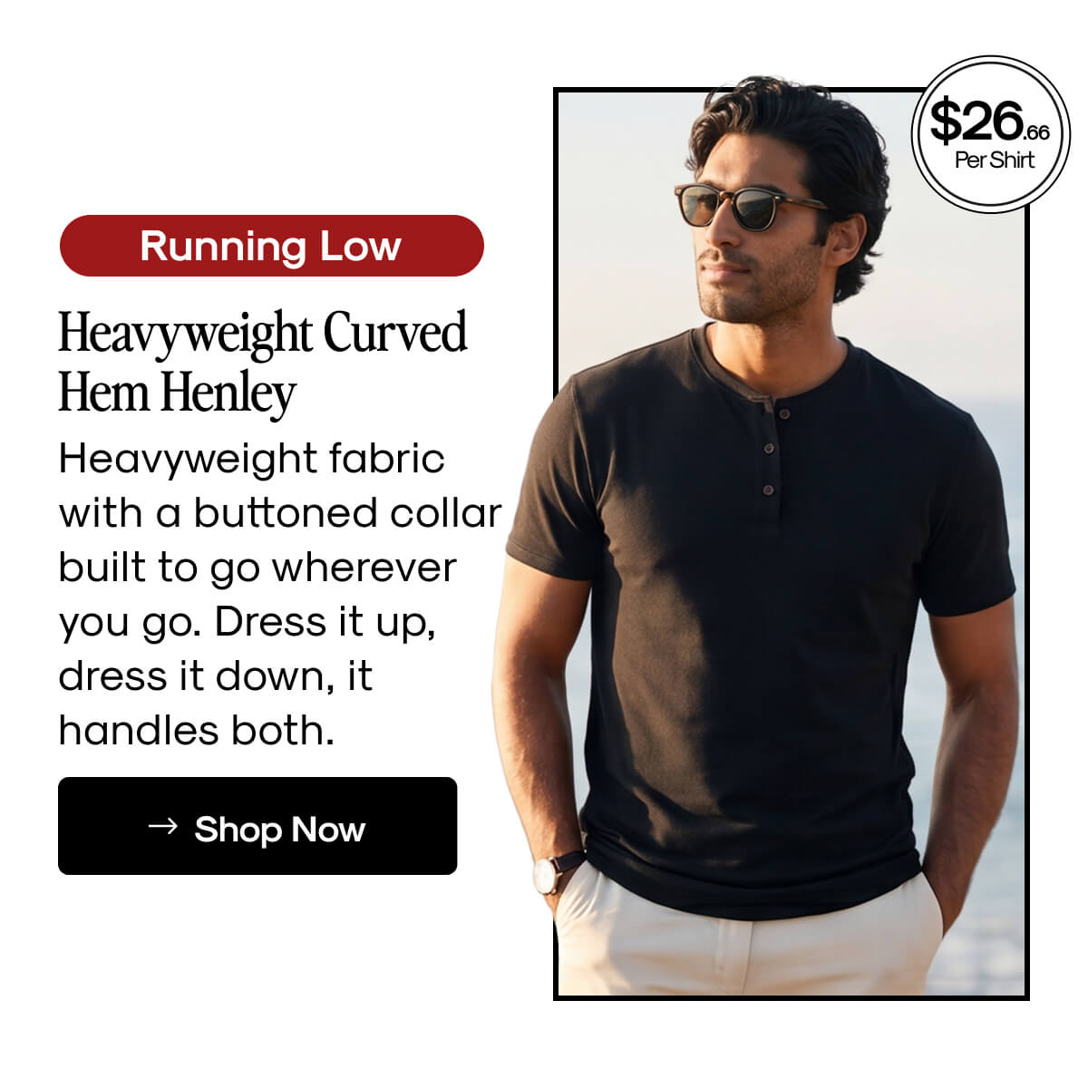 Heavyweight Curved Hem Henley
