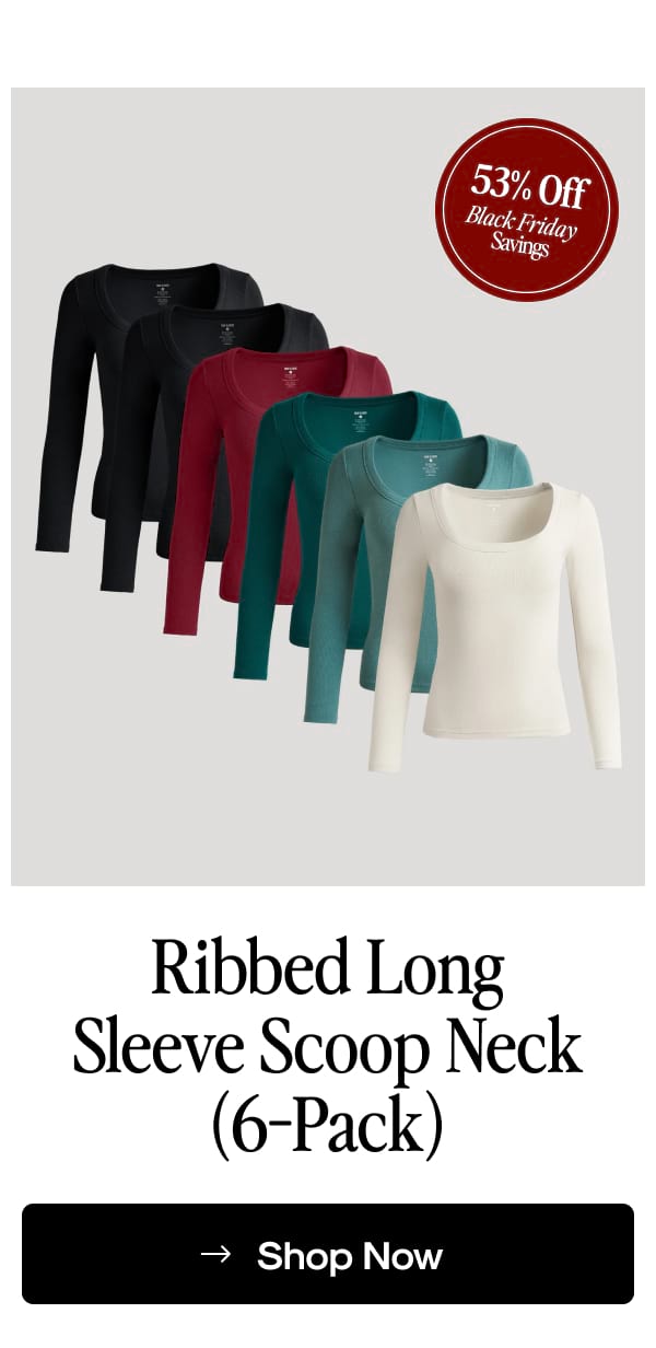 Ribbed Long Sleeve Scoop Neck (6‑Pack)