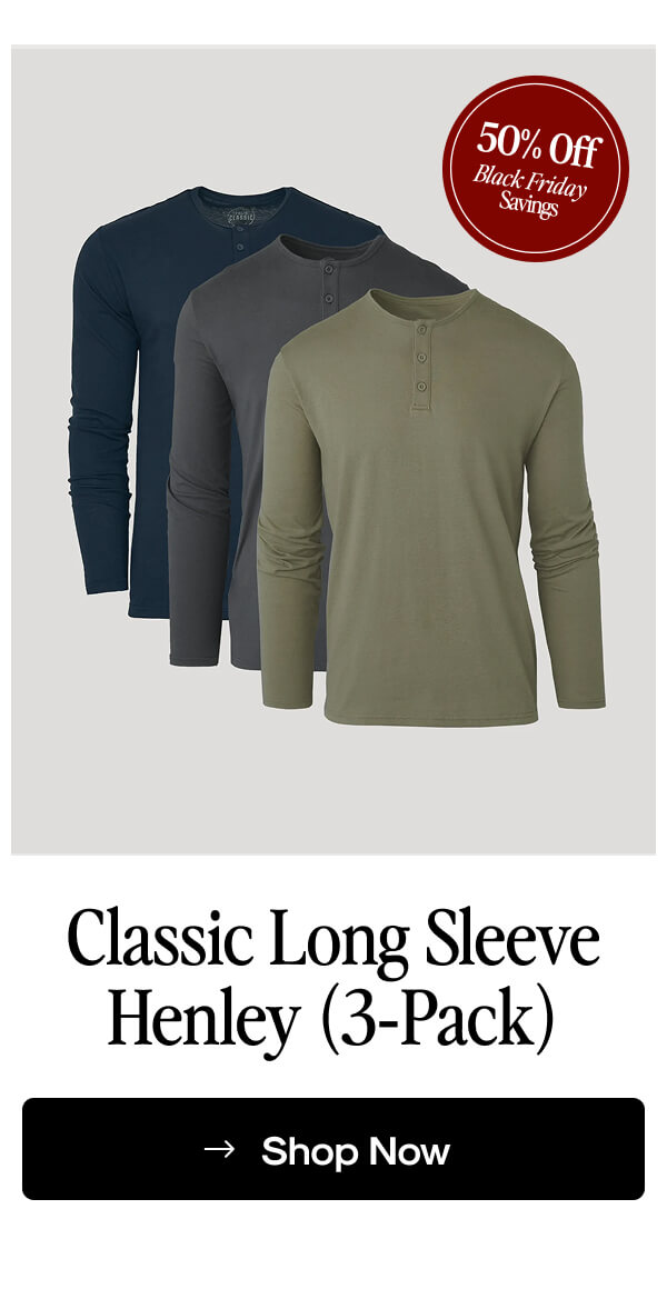 Classic Long Sleeve Henley (3‑Pack)
