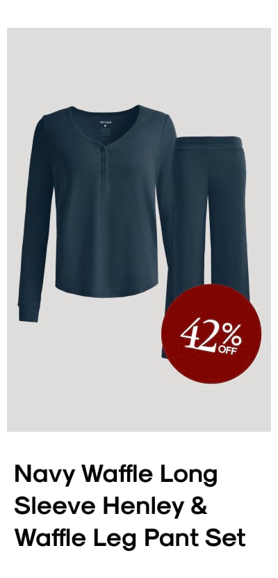 Navy Waffle Long Sleeve Henley & Waffle Leg Pant Set