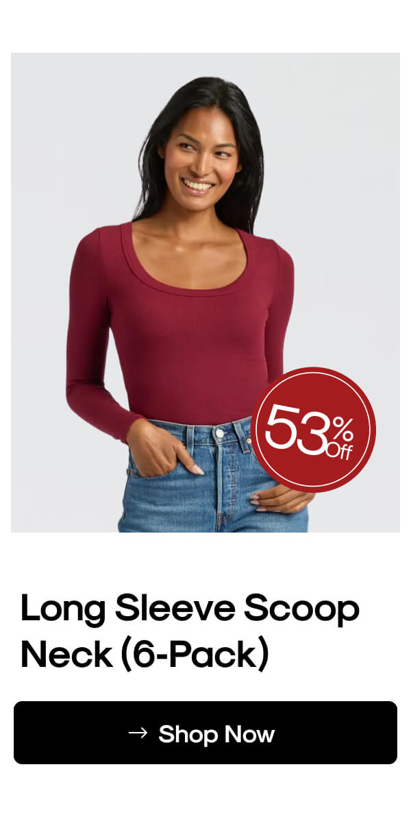 Ribbed Long Sleeve Scoop Neck (6‑Pack)