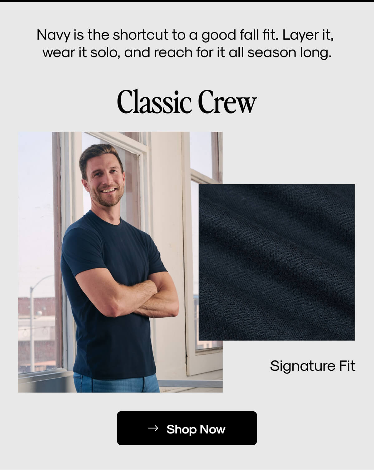 Navy is the shortcut to a good fall fit. Layer it, wear it solo, and reach for it all season long.