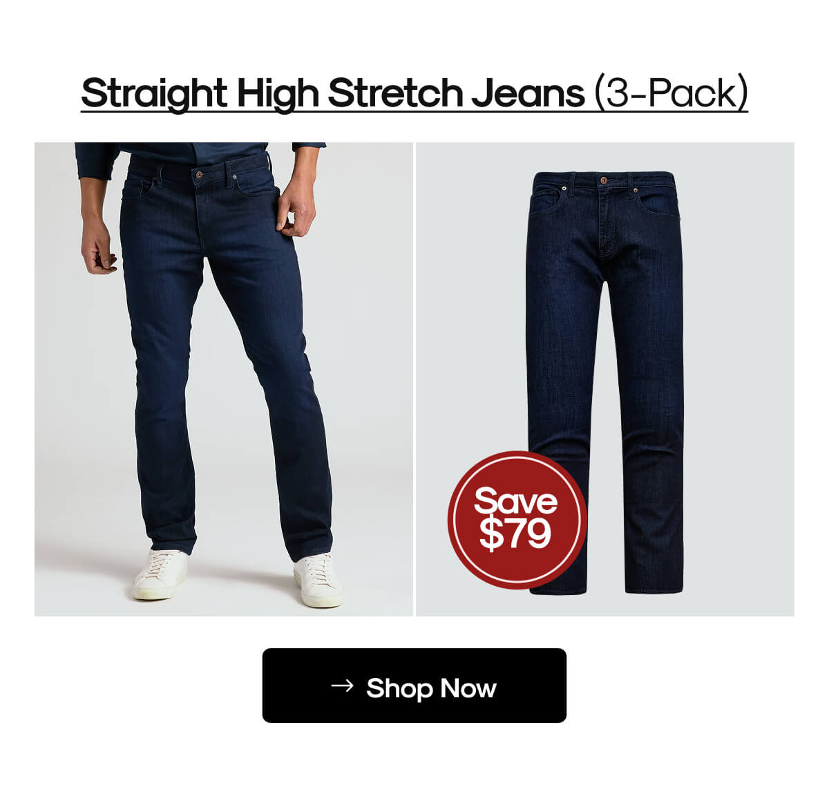Straight High‑Stretch Jeans