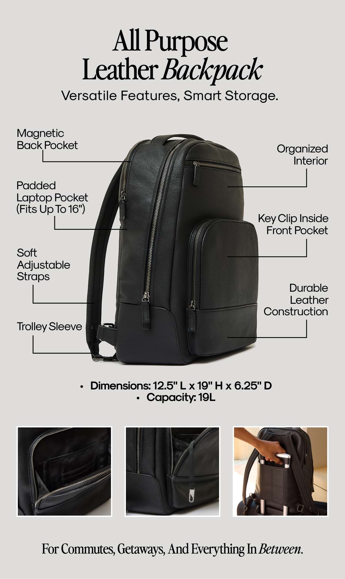 All Purpose  Leather Backpack Versatile Features, Smart Storage.