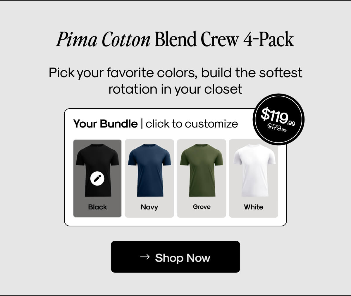 Pima Cotton Blend Crew 4-Pack