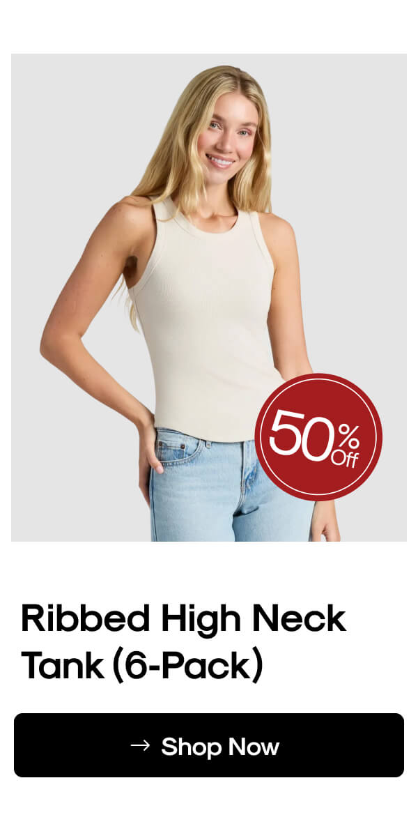 Ribbed High Neck Tank (6‑Pack)