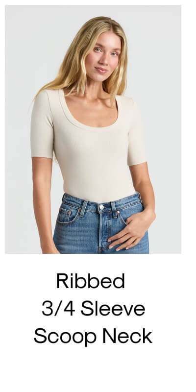 Ribbed 3/4 Sleeve Scoop Neck