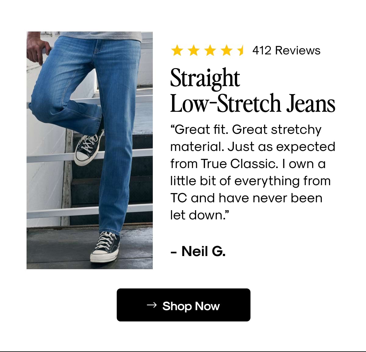 Straight Low‑Stretch Jeans