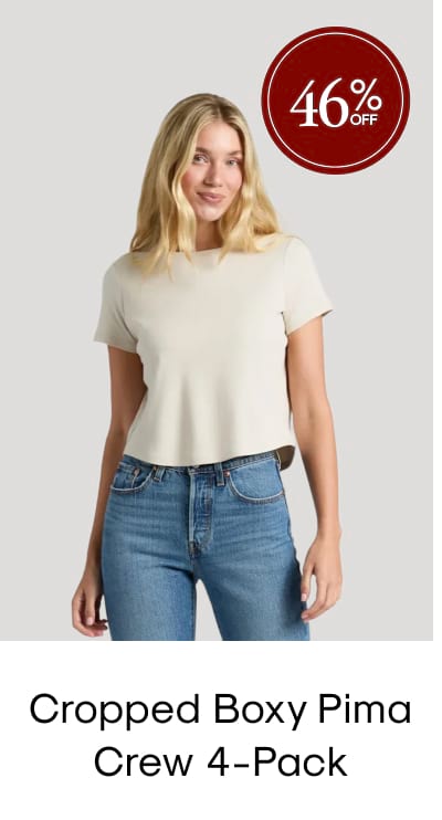 Cropped Boxy Pima Crew Neck 4‑Pack
