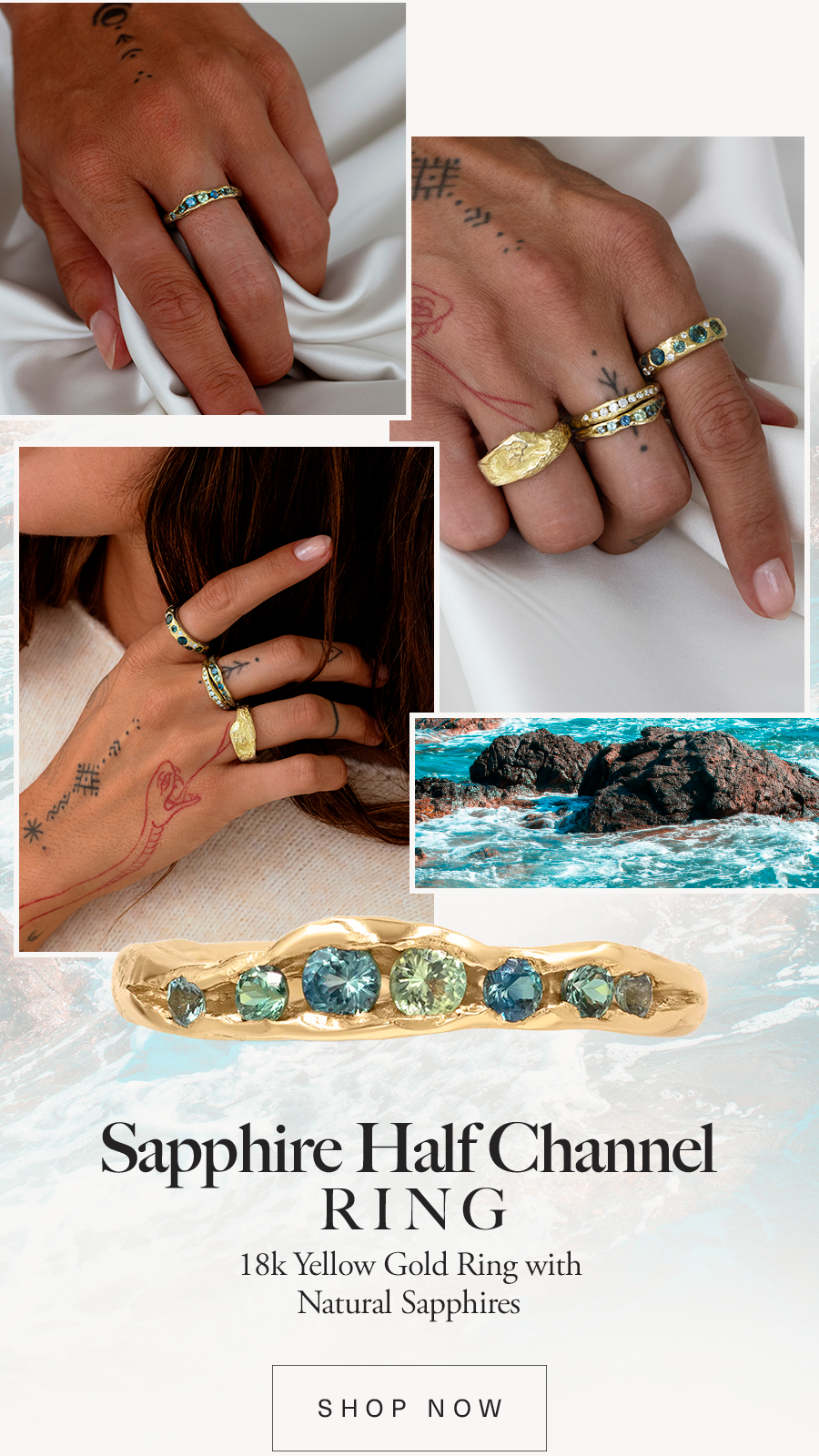 Sapphire Half Channel Ring