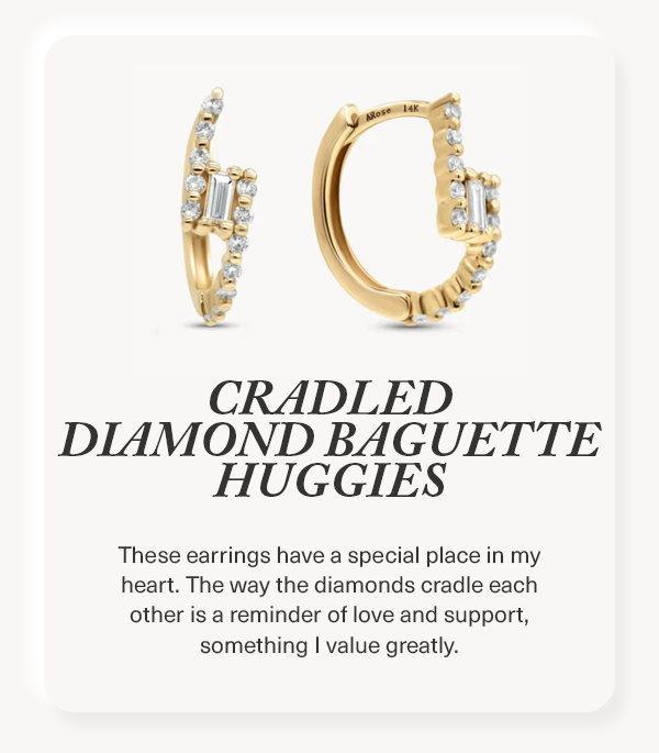 Cradled Diamond Baguette Huggies