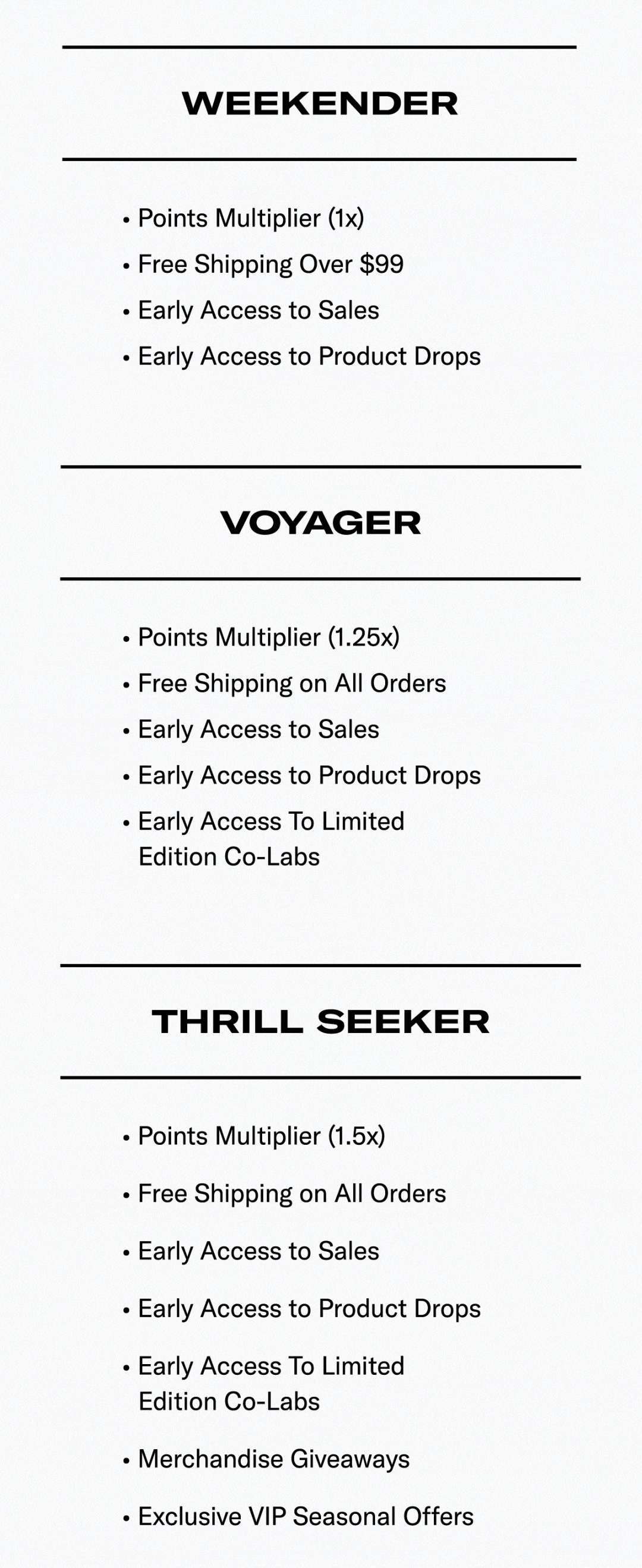 Rewards Tiers