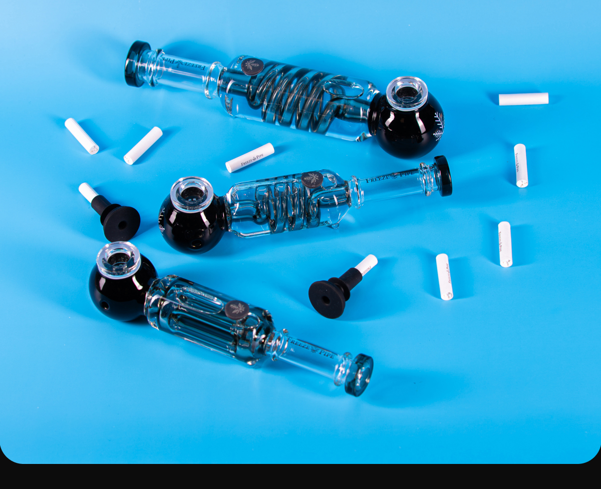 Three Freeze Pipe hand pipes with carbon filters