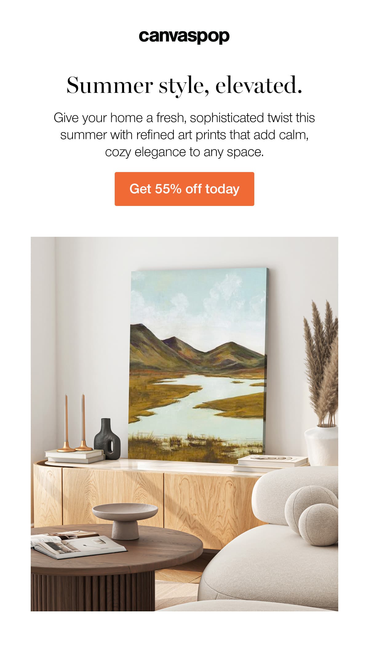 Summer style, elevated. Give your home a fresh, sophisticated twist this summer with refined art prints that add calm, cozy elegance to any space.