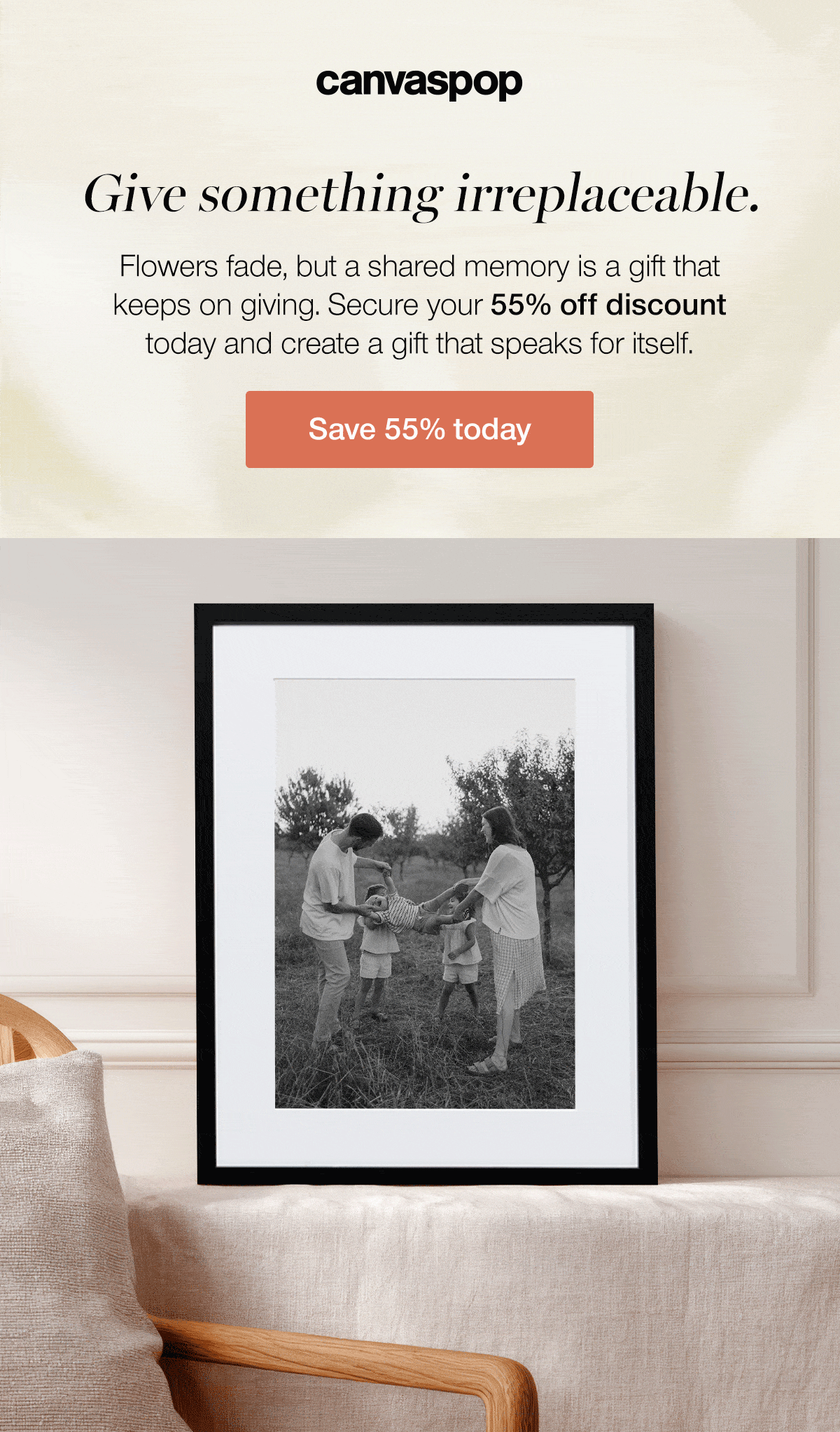 Give something irreplaceable. Flowers fade, but a shared memory is a gift that keeps on giving. Secure your 55% off discount today and create a gift that speaks for itself.