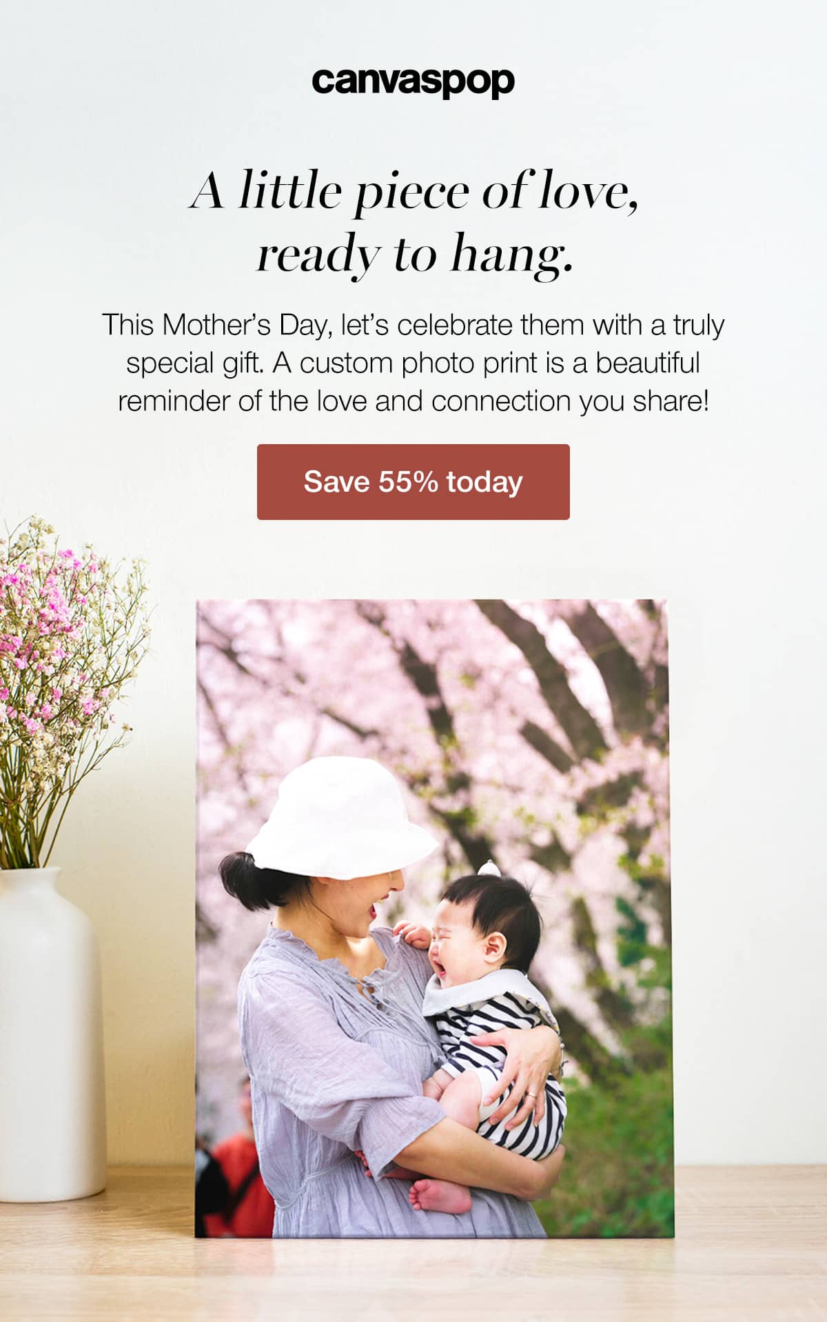 A little piece of love, ready to hang. This Mother's Day, let's celebrate them with a truly special gift. A custom photo print is a beautiful reminder of the love and connection you share!