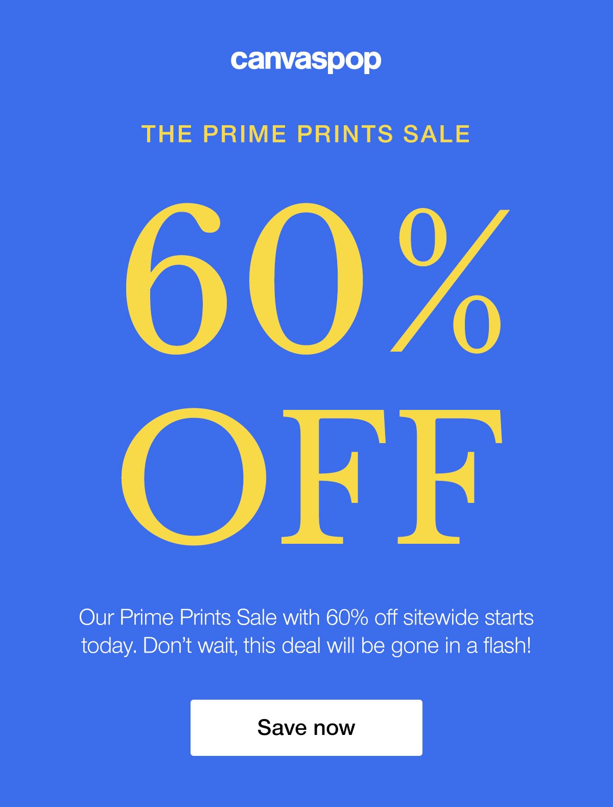 Our Prime Prints Sale with 60% off sitewide starts today. Don't wait, this deal will be gone in a flash!
