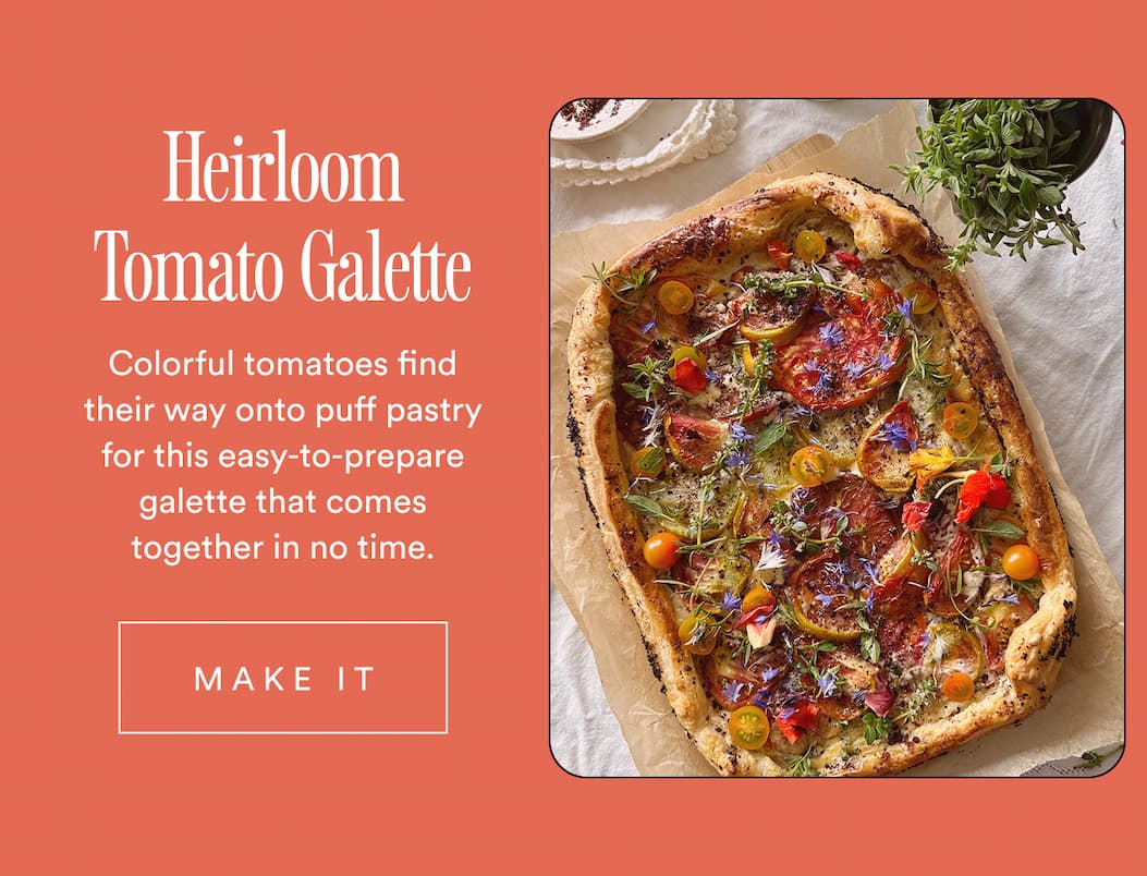 Heirloom
Tomato Galette. Colorful tomatoes find their way onto puff pastry for this easy-to-prepare galette that comes together in no time. Make it Heirloom
Tomato Galette. Colorful tomatoes find their way onto puff pastry for this easy-to-prepare galette that comes together in no time. Make it