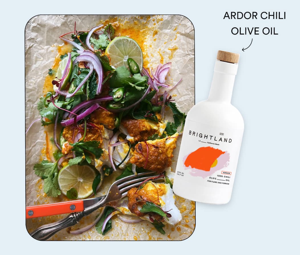 Fiery Masala Cod made with Ardor Chili Olive Oil. Shop Ardor now.